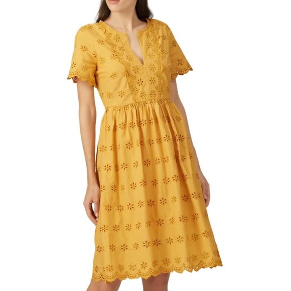 Madewell Scalloped Eyelet Midi Dress Golden Yellow Floral Size 14 Women's NWT - Picture 1 of 11